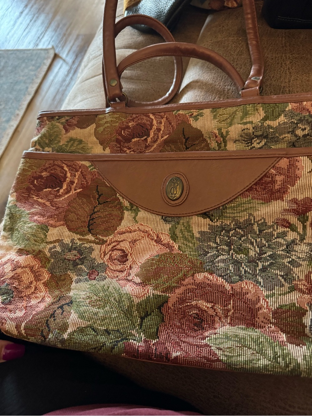 Pacific Connections Floral Tapestry Tote in Pink, Green and Brown